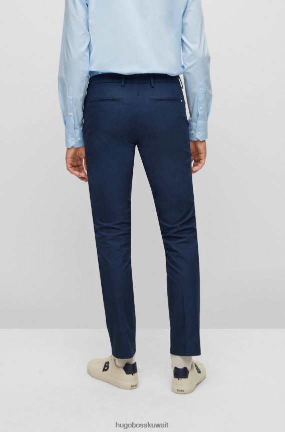 4TFNJN2555 أزرق غامق Hugo Boss بنطال هوغو بقصة ضيقة باللون الأزرق الداكن مع طيات أمامية من مزيج القطن