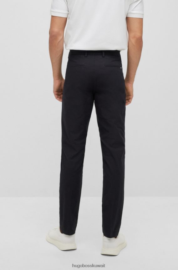 4TFNJN2557 أسود Hugo Boss بنطلون هوغو ذو قصة ضيقة مع طيات أمامية من مزيج القطن باللون الأسود