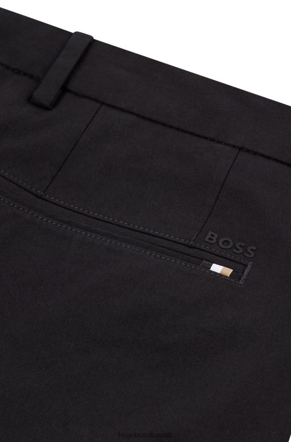 4TFNJN2557 أسود Hugo Boss بنطلون هوغو ذو قصة ضيقة مع طيات أمامية من مزيج القطن باللون الأسود