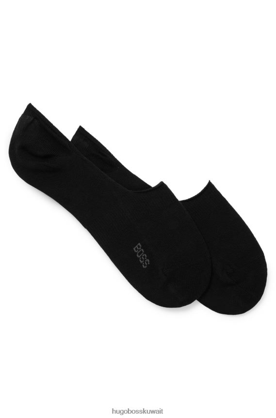 4TFNJN2558 أسود Hugo Boss عبوتان من الجوارب غير المرئية من مزيج القطن باللون الأسود