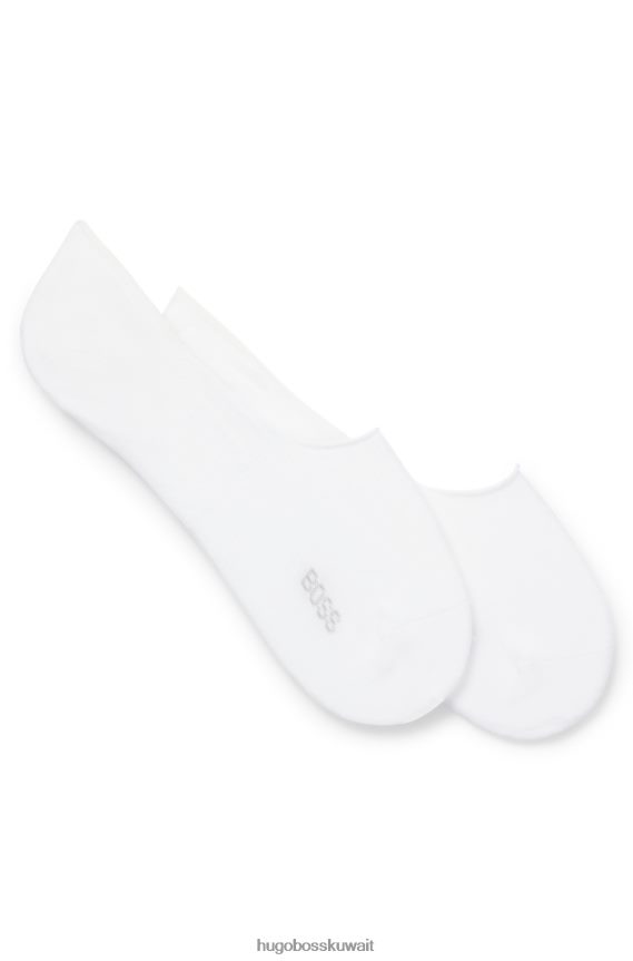 4TFNJN2559 أبيض Hugo Boss حزمة من اثنين من الجوارب غير المرئية باللون الأبيض من مزيج القطن