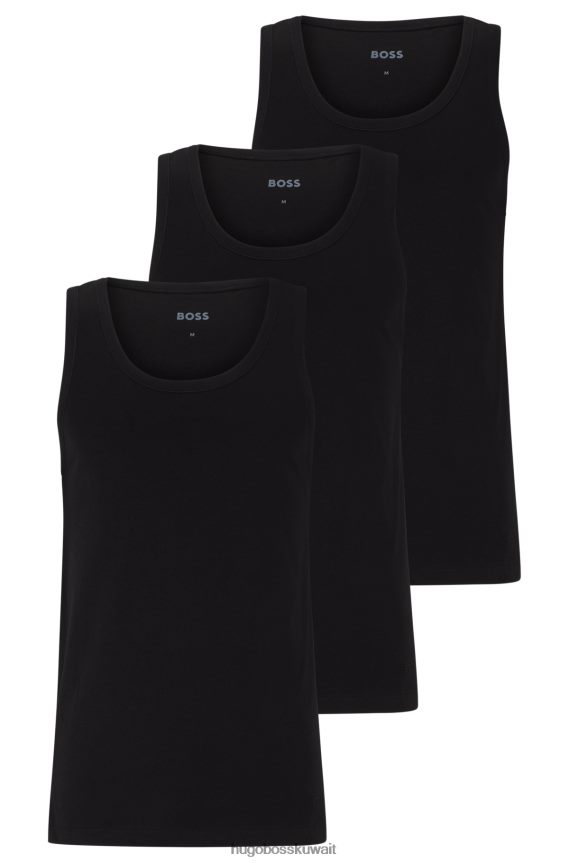 4TFNJN2562 أسود Hugo Boss Hugo مجموعة من ثلاث سترات داخلية قطنية سوداء مع شعارات مطرزة