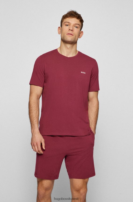 4TFNJN2567 احمر غامق Hugo Boss تي شيرت Hugo Loungewear باللون الأحمر الداكن من القطن المطاطي مع شعار متباين
