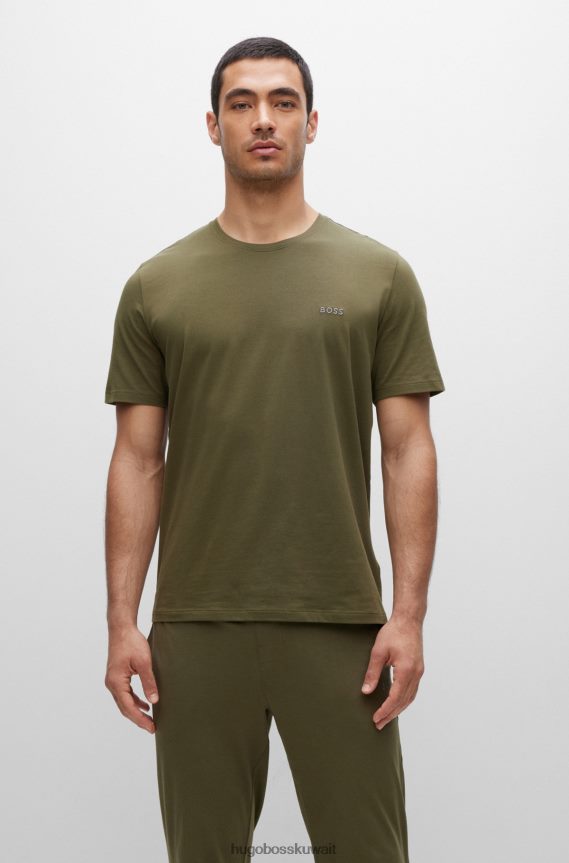 4TFNJN2568 الكاكي Hugo Boss تي شيرت Hugo Khaki Loungewear من القطن المطاطي مع شعار متباين