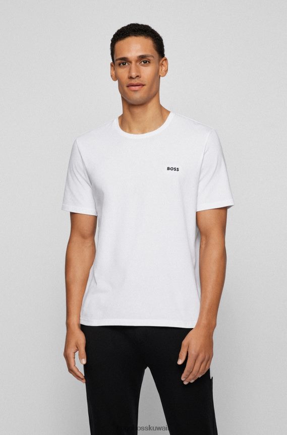 4TFNJN2570 أبيض Hugo Boss تي شيرت من القطن المطاطي مع شعار متباين باللون الأبيض