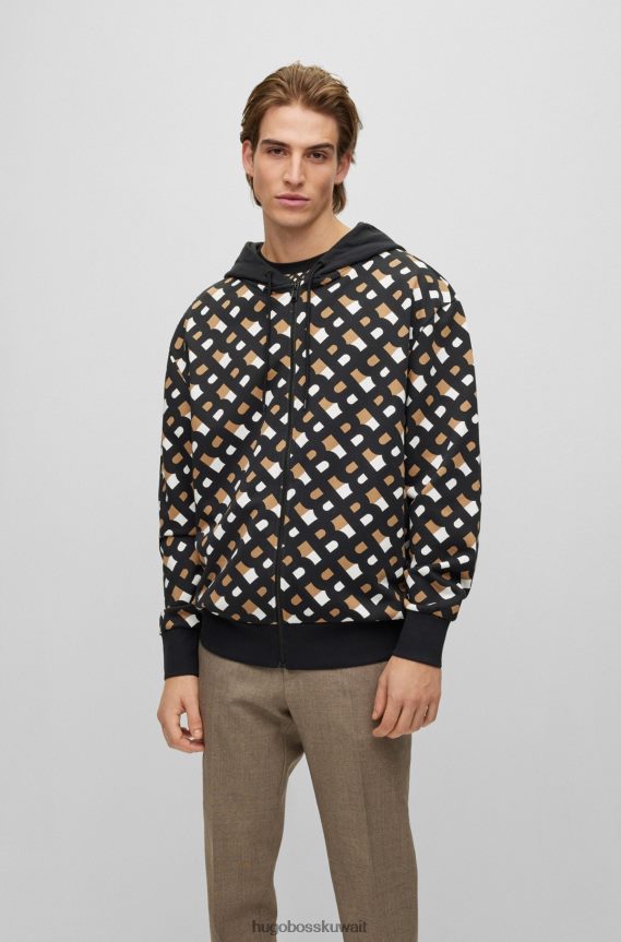 4TFNJN2574 منقوشة Hugo Boss هودي بغطاء للرأس من قماش تيري القطني منقوش بسحاب مع حروف مطبوعة