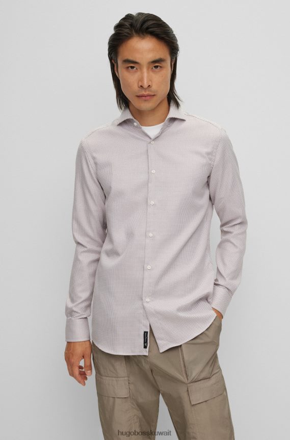 4TFNJN2575 أحمر فاتح Hugo Boss قميص Hugo ذو قصة ضيقة مصنوع من القطن غير القابل للكي باللون الأحمر الفاتح