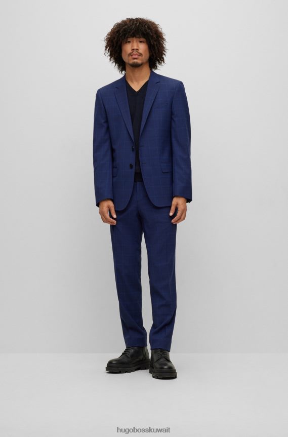 4TFNJN2580 أزرق غامق Hugo Boss بدلة Hugo ذات قصة ضيقة باللون الأزرق الداكن مصنوعة من قماش مربعات عالي الأداء