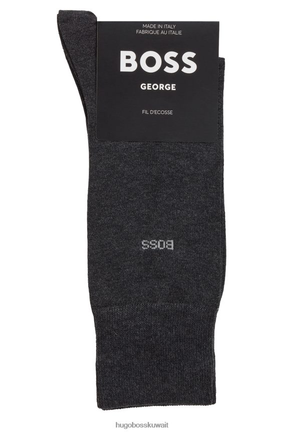 4TFNJN2584 الرمادي الداكن Hugo Boss جوارب بشعار الماركة بطول عادي من القطن المصري المرسيري هوغو باللون الرمادي الداكن