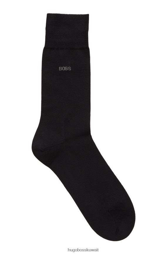 4TFNJN2585 أسود Hugo Boss جوارب هوغو سوداء بطول عادي بشعار الماركة من القطن المصري المرسيري