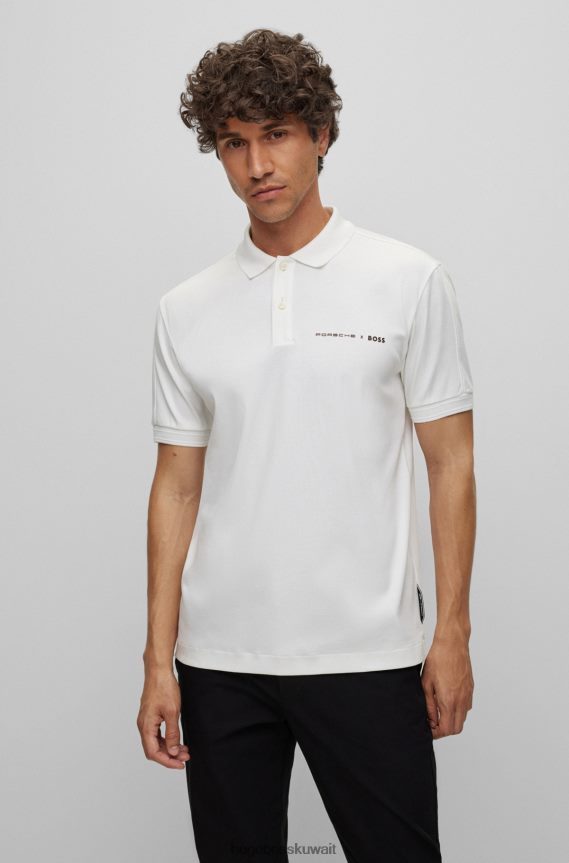 4TFNJN2586 أبيض Hugo Boss قميص بولو بقصّة ضيقة من القطن المتشابك من تصميم بورشه x هوغو