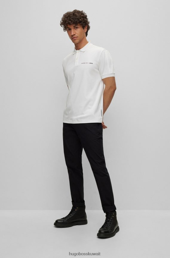 4TFNJN2586 أبيض Hugo Boss قميص بولو بقصّة ضيقة من القطن المتشابك من تصميم بورشه x هوغو
