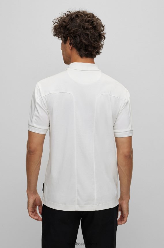 4TFNJN2586 أبيض Hugo Boss قميص بولو بقصّة ضيقة من القطن المتشابك من تصميم بورشه x هوغو