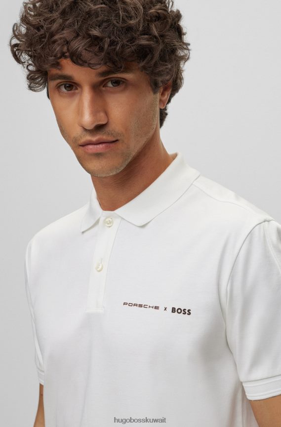 4TFNJN2586 أبيض Hugo Boss قميص بولو بقصّة ضيقة من القطن المتشابك من تصميم بورشه x هوغو