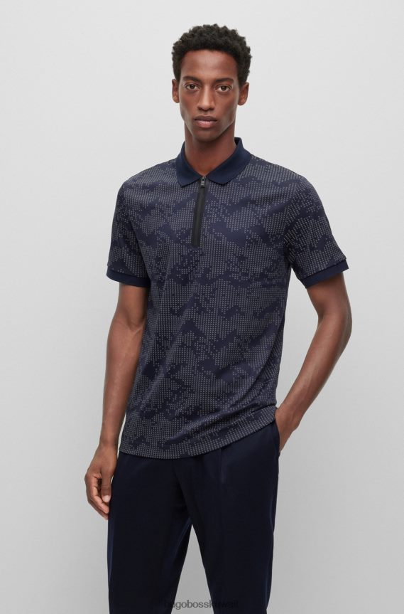 4TFNJN2589 أزرق غامق Hugo Boss قميص بولو هوغو باللون الأزرق الداكن برقبة بسحاب من القطن بنمط جبلي