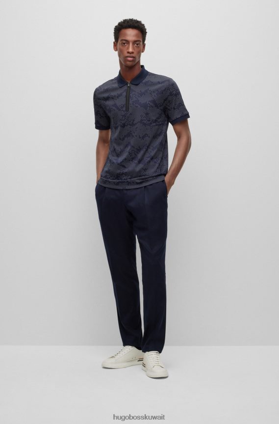 4TFNJN2589 أزرق غامق Hugo Boss قميص بولو هوغو باللون الأزرق الداكن برقبة بسحاب من القطن بنمط جبلي