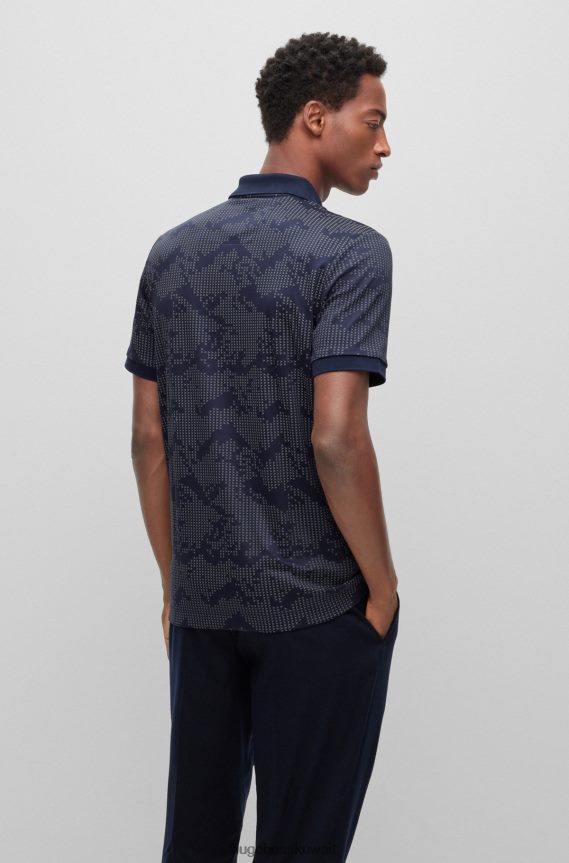 4TFNJN2589 أزرق غامق Hugo Boss قميص بولو هوغو باللون الأزرق الداكن برقبة بسحاب من القطن بنمط جبلي