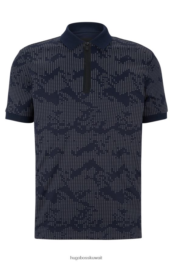 4TFNJN2589 أزرق غامق Hugo Boss قميص بولو هوغو باللون الأزرق الداكن برقبة بسحاب من القطن بنمط جبلي