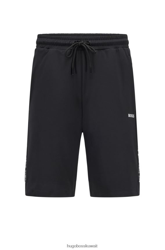 4TFNJN2591 أسود Hugo Boss شورت بقصة عادية مع شريط شعار يُدرج هوغو أسود