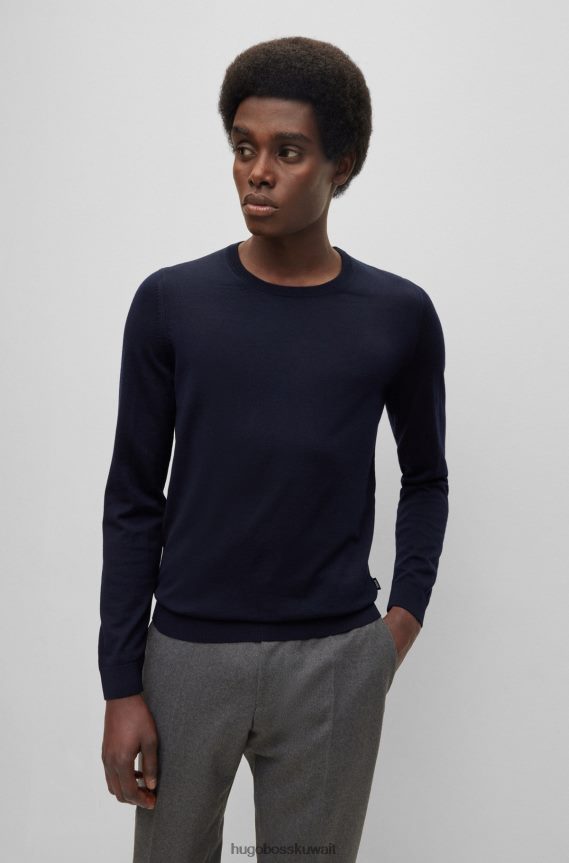 4TFNJN2596 أزرق غامق Hugo Boss سترة Hugo ذات قصة ضيقة من الصوف البكر باللون الأزرق الداكن