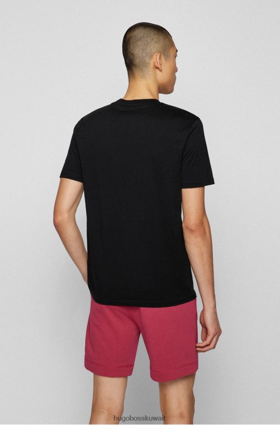 4TFNJN2604 أسود Hugo Boss تي شيرت أسود من قطن بيما بقصة عادية مع عمل فني ملون