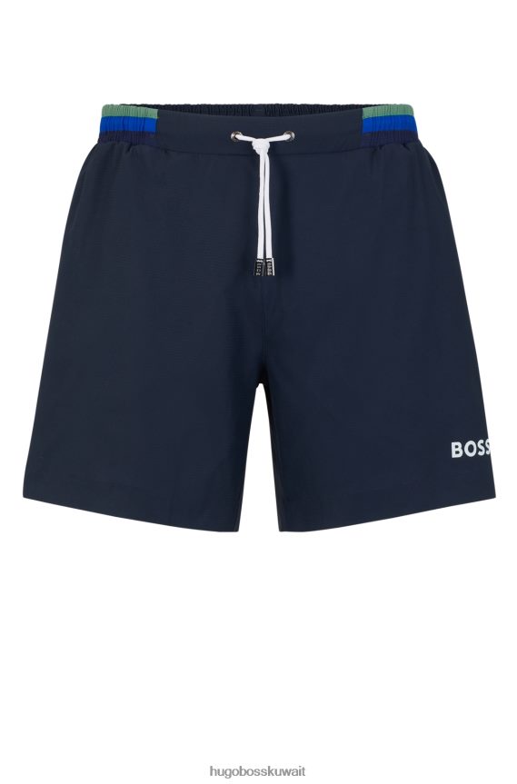 4TFNJN2607 أزرق غامق Hugo Boss شورت سباحة من قماش ريبستوب باللون الأزرق الداكن مع شعار متباين