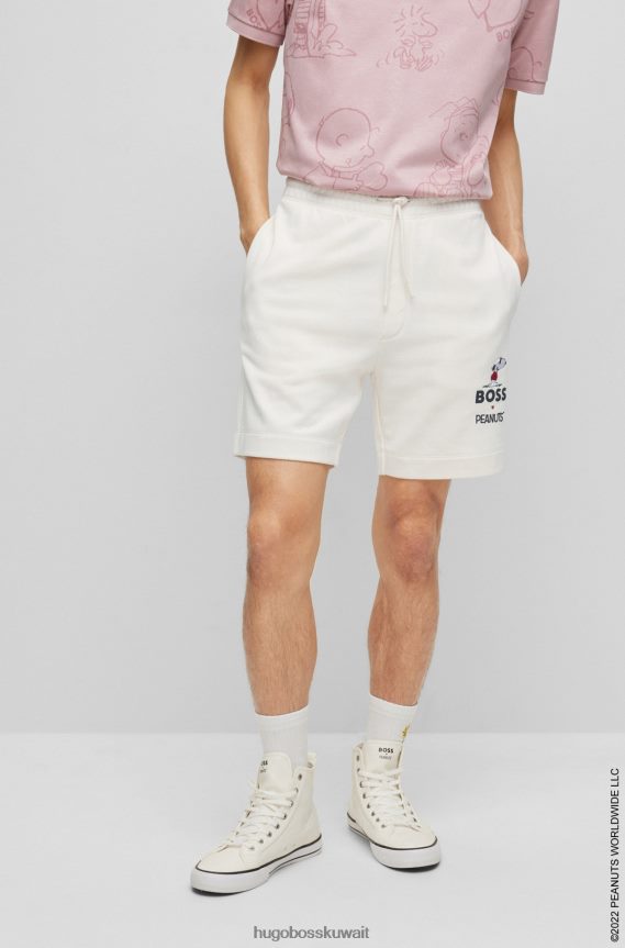 4TFNJN2612 أبيض Hugo Boss شورت من قطن تيري × الفول السوداني مع عمل فني حصري