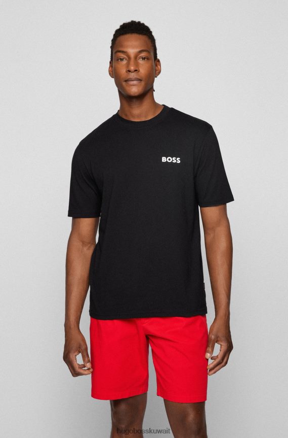 4TFNJN2614 أسود Hugo Boss تي شيرت من الجيرسي القطني باللون الأسود مع شعار هوغو بطبعة مطاطية