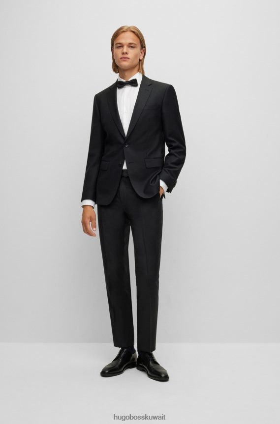 4TFNJN2617 أسود Hugo Boss بدلة Hugo سوداء ضيقة من الصوف البكر المنقوش بشكل دقيق