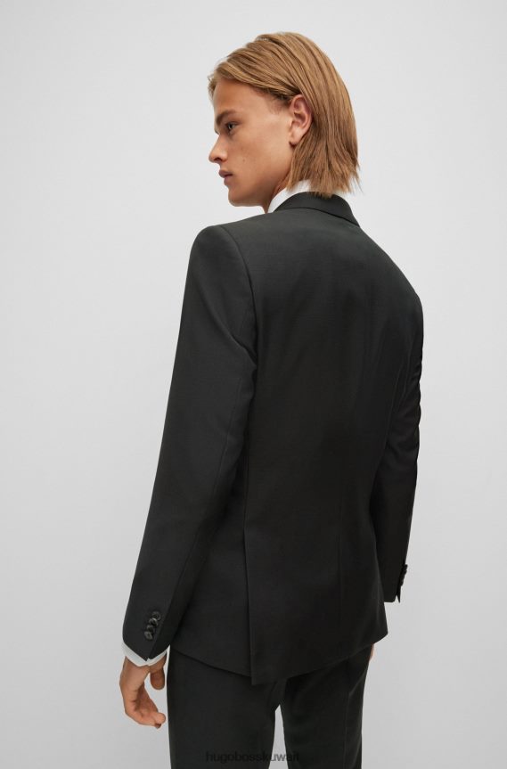 4TFNJN2617 أسود Hugo Boss بدلة Hugo سوداء ضيقة من الصوف البكر المنقوش بشكل دقيق