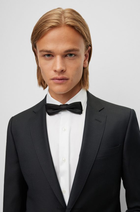 4TFNJN2617 أسود Hugo Boss بدلة Hugo سوداء ضيقة من الصوف البكر المنقوش بشكل دقيق