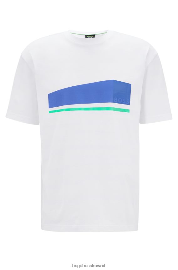 4TFNJN2624 أبيض Hugo Boss تيشيرت Hugo مريح من القطن العضوي مع شعار عمل فني باللون الأبيض
