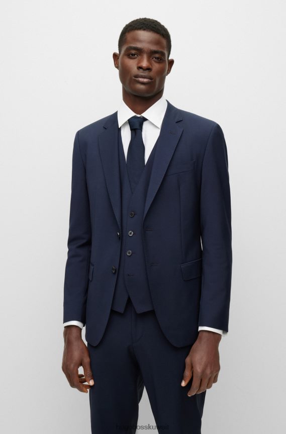 4TFNJN2628 أزرق غامق Hugo Boss سترة هوغو زرقاء داكنة بقصة ضيقة من مزيج الصوف البكر