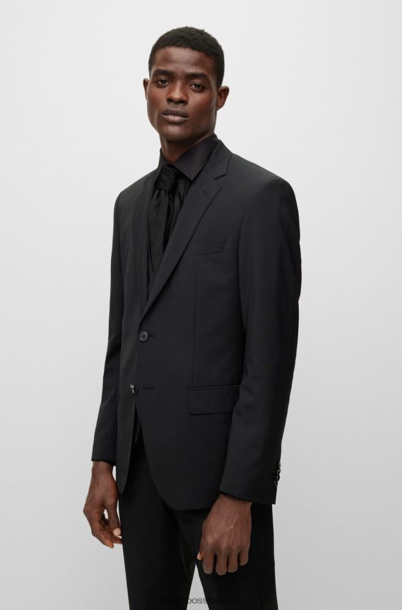 4TFNJN2629 أسود Hugo Boss سترة هوغو سوداء ضيقة من مزيج الصوف البكر