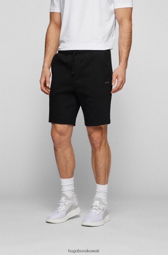 4TFNJN2636 أسود Hugo Boss شورت Hugo بمواد مختلطة بقصة عادية مع شعار منحني باللون الأسود