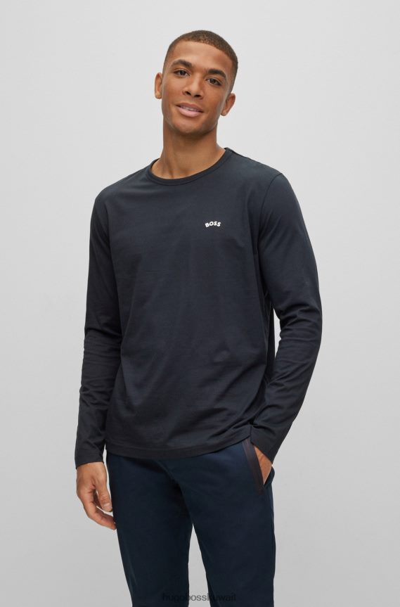 4TFNJN2642 أزرق غامق Hugo Boss تيشيرت هوغو من القطن العضوي مع شعار منحني باللون الأزرق الداكن