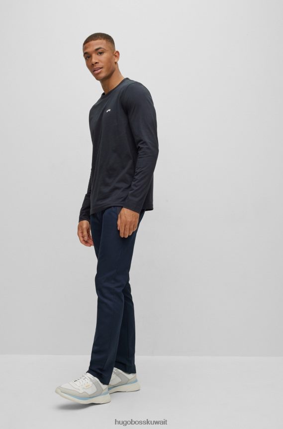 4TFNJN2642 أزرق غامق Hugo Boss تيشيرت هوغو من القطن العضوي مع شعار منحني باللون الأزرق الداكن