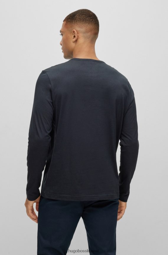 4TFNJN2642 أزرق غامق Hugo Boss تيشيرت هوغو من القطن العضوي مع شعار منحني باللون الأزرق الداكن