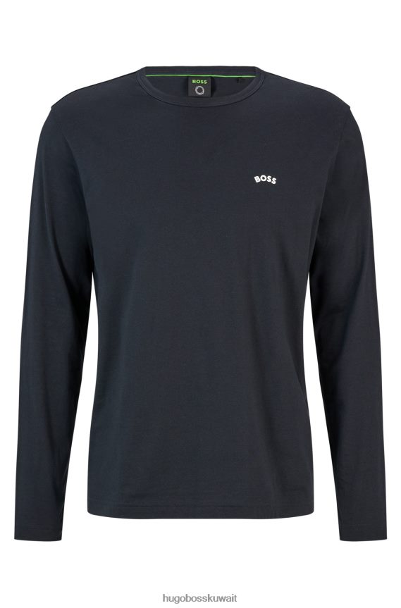 4TFNJN2642 أزرق غامق Hugo Boss تيشيرت هوغو من القطن العضوي مع شعار منحني باللون الأزرق الداكن