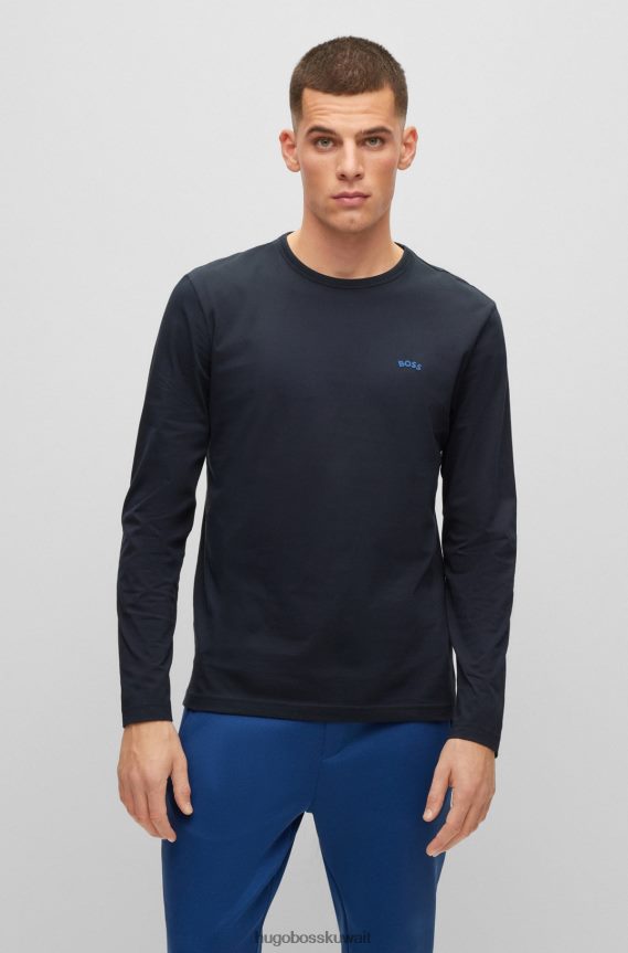 4TFNJN2643 أزرق غامق Hugo Boss تي شيرت من القطن العضوي مع شعار منحني هوغو باللون الأزرق الداكن