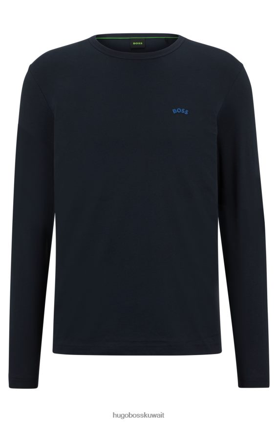 4TFNJN2643 أزرق غامق Hugo Boss تي شيرت من القطن العضوي مع شعار منحني هوغو باللون الأزرق الداكن