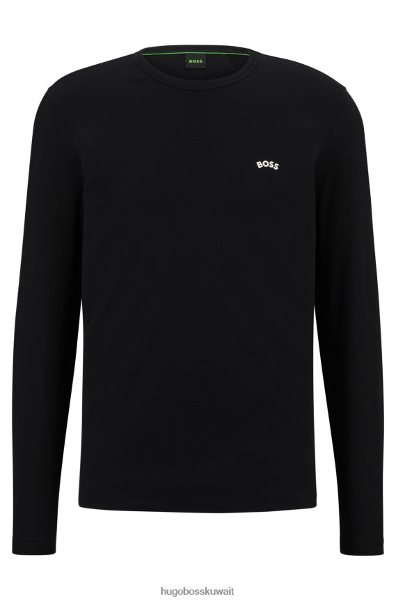 4TFNJN2644 أسود Hugo Boss تي شيرت أسود من القطن العضوي مع شعار Hugo المنحني