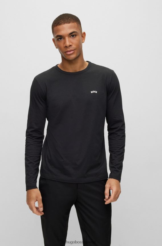 4TFNJN2645 أسود Hugo Boss تي شيرت من القطن العضوي مع شعار منحني هوغو أسود
