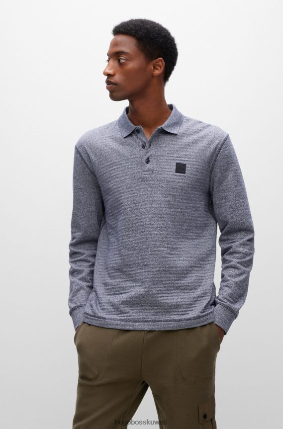 4TFNJN2649 أزرق غامق Hugo Boss قميص بولو من قطن بيكيه مع شعار السيليكون باللون الأزرق الداكن