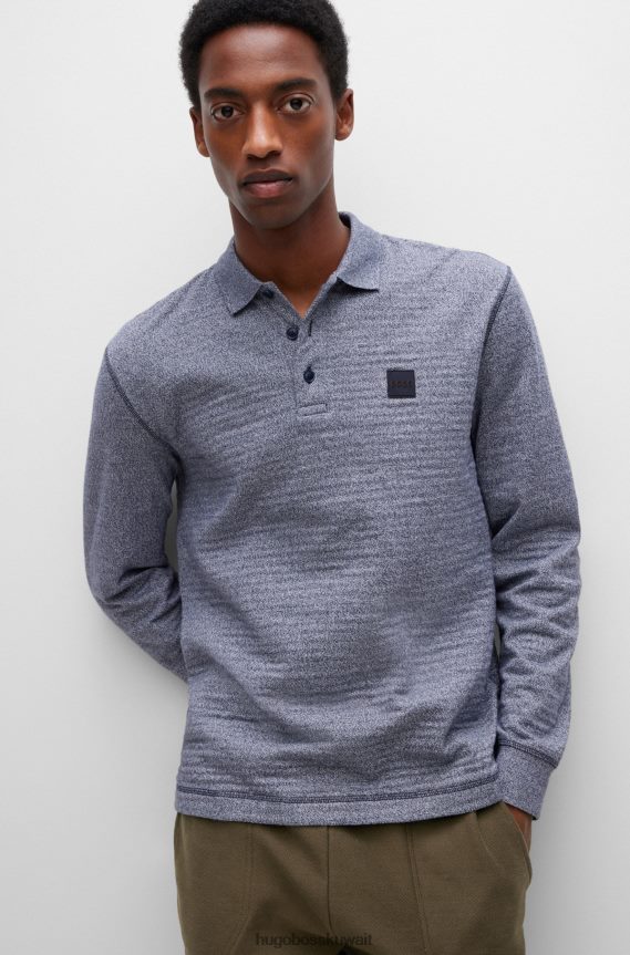 4TFNJN2649 أزرق غامق Hugo Boss قميص بولو من قطن بيكيه مع شعار السيليكون باللون الأزرق الداكن