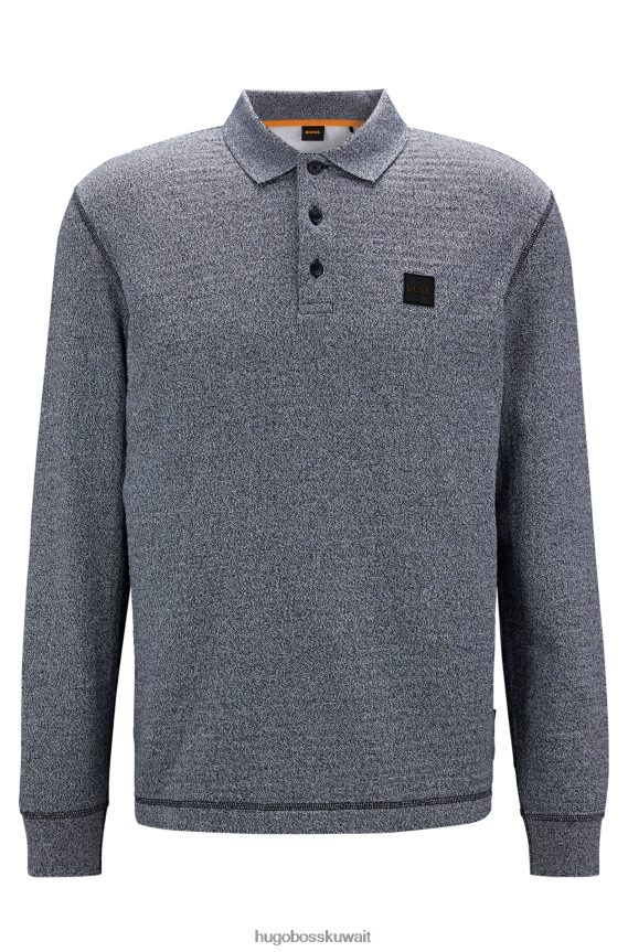 4TFNJN2649 أزرق غامق Hugo Boss قميص بولو من قطن بيكيه مع شعار السيليكون باللون الأزرق الداكن