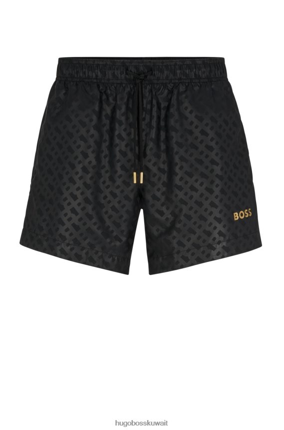 4TFNJN2654 أسود Hugo Boss شورت سباحة Hugo سريع الجفاف بطبعة مونوغرام من القماش المعاد تدويره باللون الأسود