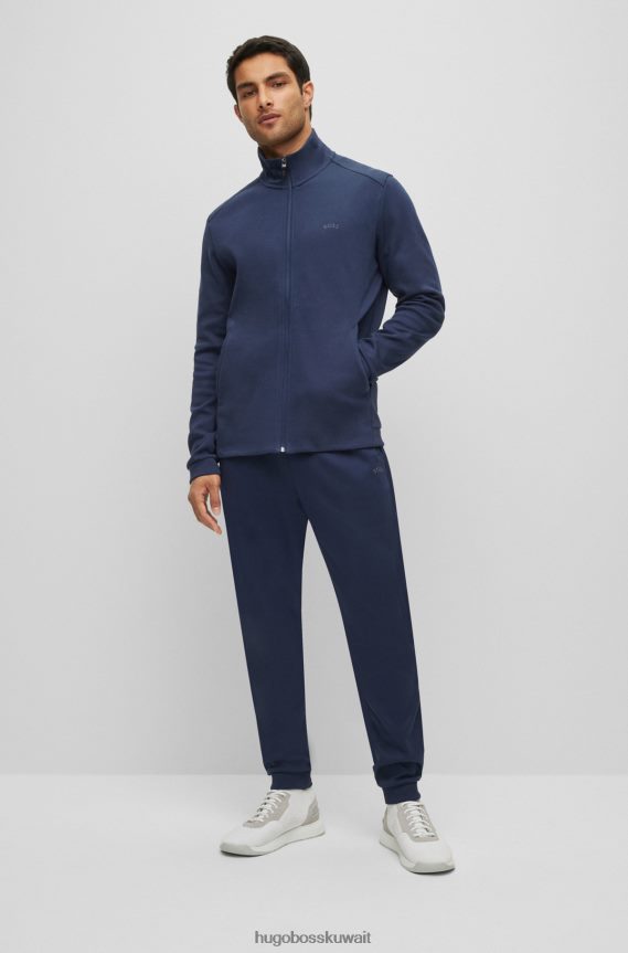 4TFNJN2656 أزرق غامق Hugo Boss سويت شيرت بسحاب باللون الأزرق الداكن من القطن العضوي مع شعار هوغو منحني