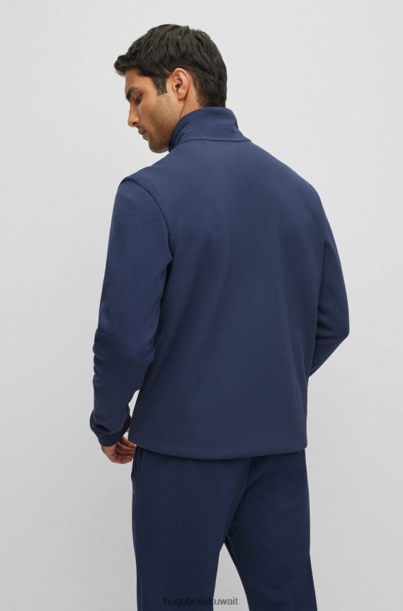 4TFNJN2656 أزرق غامق Hugo Boss سويت شيرت بسحاب باللون الأزرق الداكن من القطن العضوي مع شعار هوغو منحني