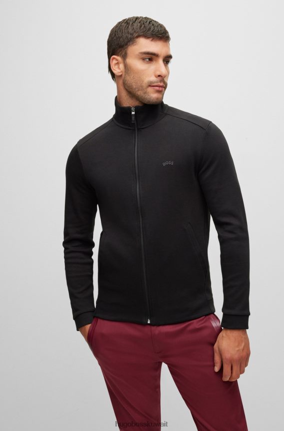 4TFNJN2658 أسود Hugo Boss سويت شيرت Hugo بسحاب أسود من القطن العضوي مع شعار منحني